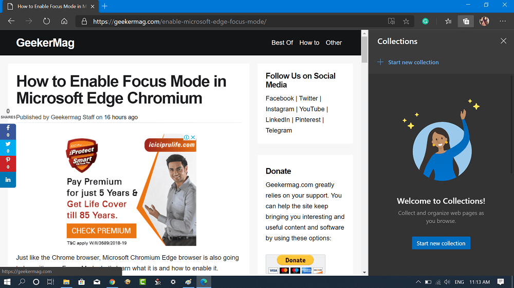 start new collection in microsoft edge