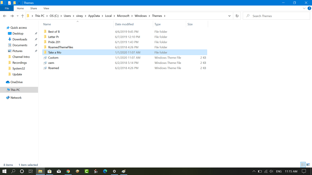 theme folder in windows 10 file explorer