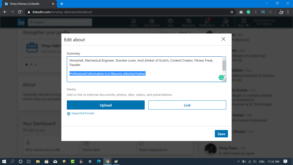 add summary in about section in linkedin