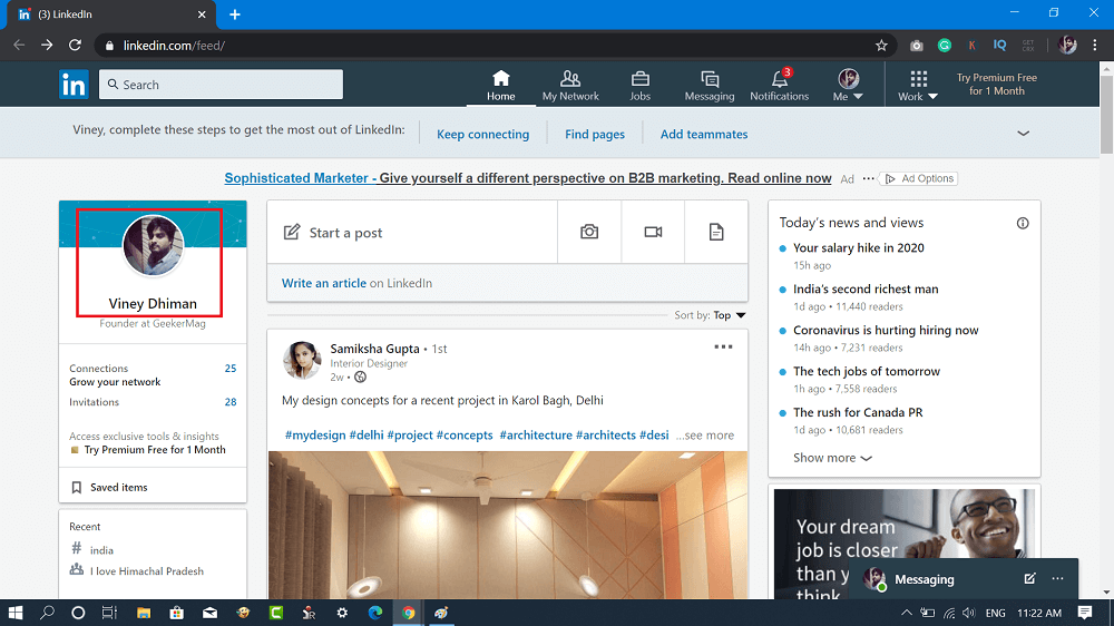 Linkedin feed page