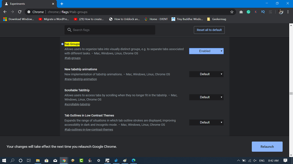 tab groups flag in chrome 80