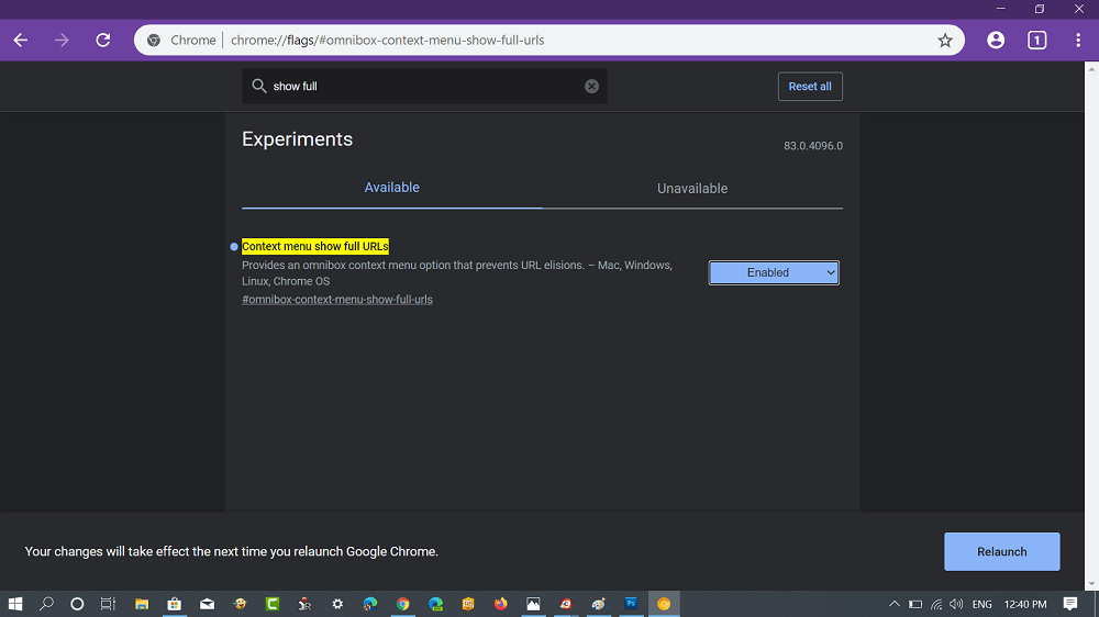 Chrome "Context menu show full URLs" experimental feature
