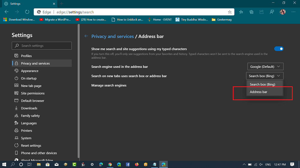How to Change Microsoft Edge New Tab Page Search Box Search Engine - 29
