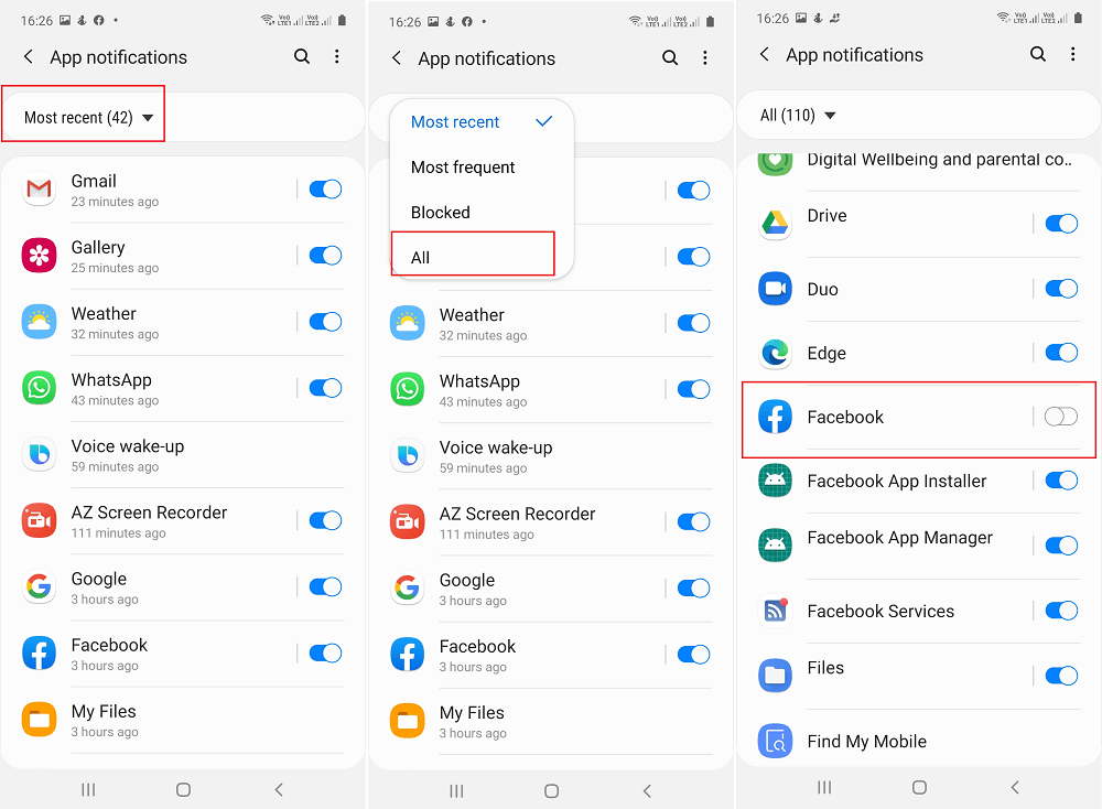 dsiable particular app notifications