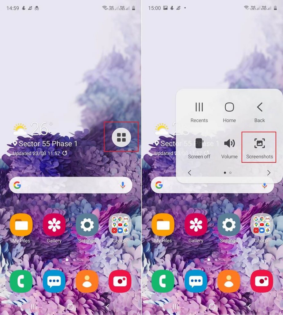 how to take screenshot in galaxy a51 using Assistive touch menu