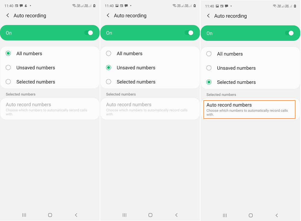 samsung galaxy a51 - enable auto recording feature