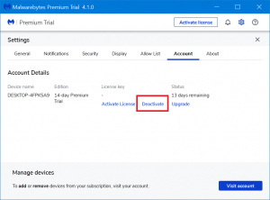 Deactivate Premium Trial in Malwarebytes