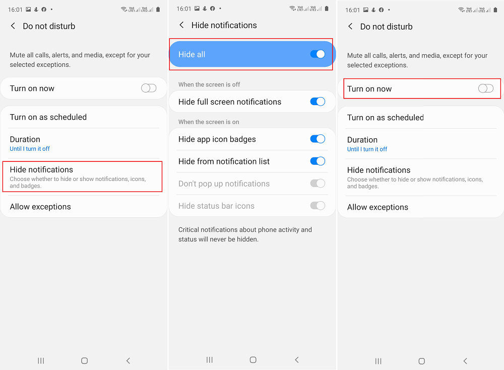 Samsung Galaxy A51 Hide Notification