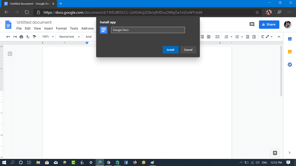 install google docs as an app using microsoft edge