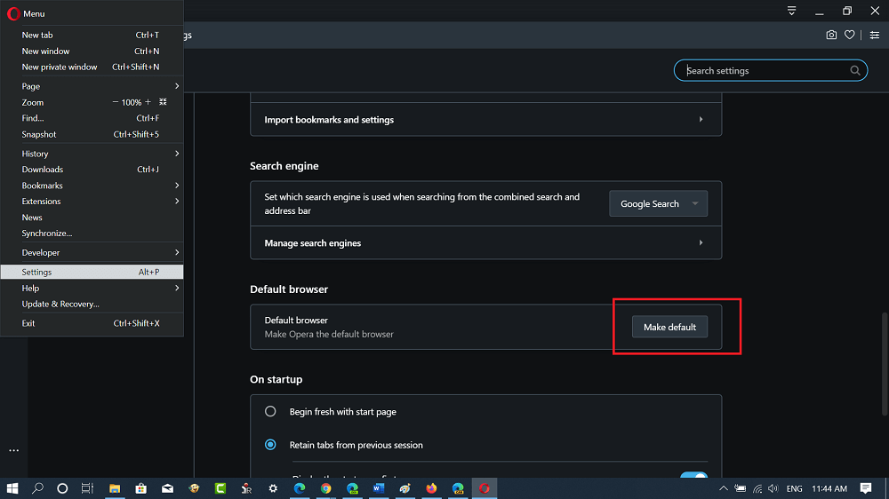 make default option in opera browser
