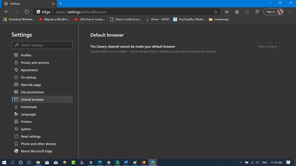 make default option in edge