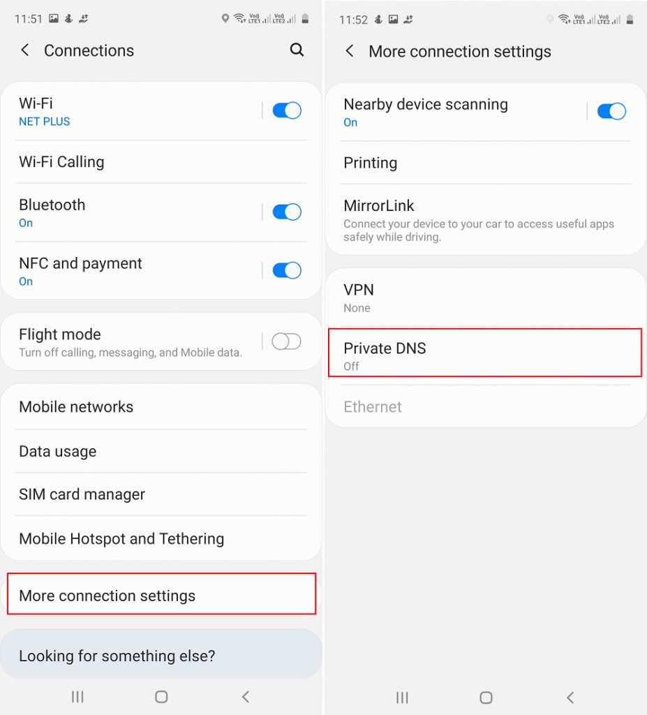 Private DNS Settings in Samsung