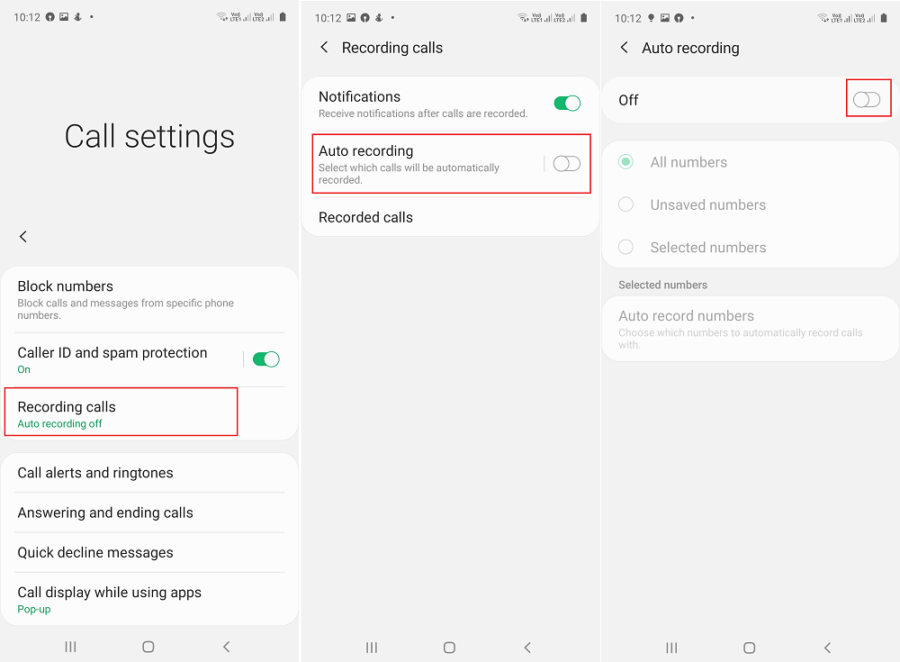 samsung auto call recording not working