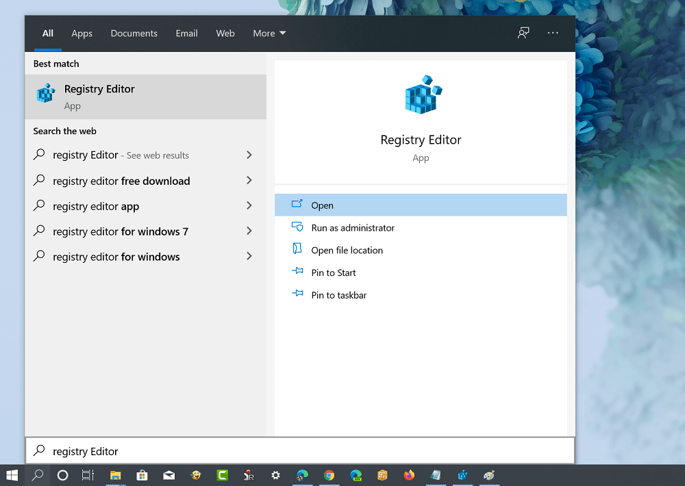 Launch Registry editor in Windows 10