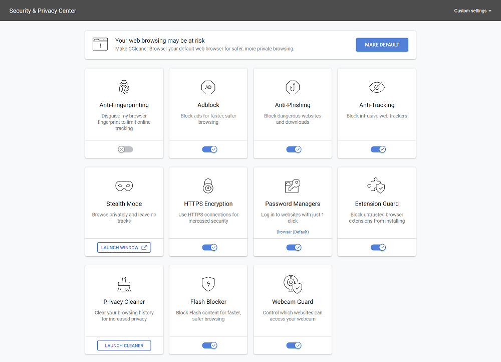 CCleaner Browser Security and Privacy Center