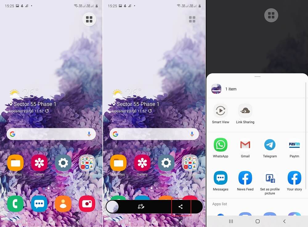 how to share screenshot in samsung galaxy a51