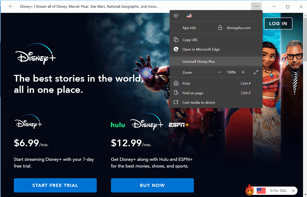 uninstall disney app from microsoft edge