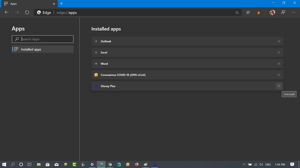 uninstall disney app from microsoft edge