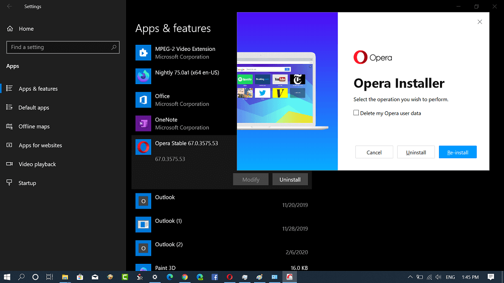 uninstall opera browser from windows 10