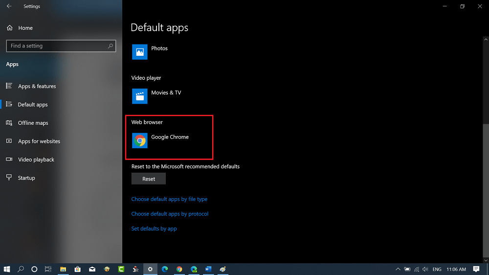 web browser section in default apps in windows 10