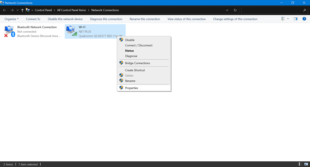 Active network connection in windows 10