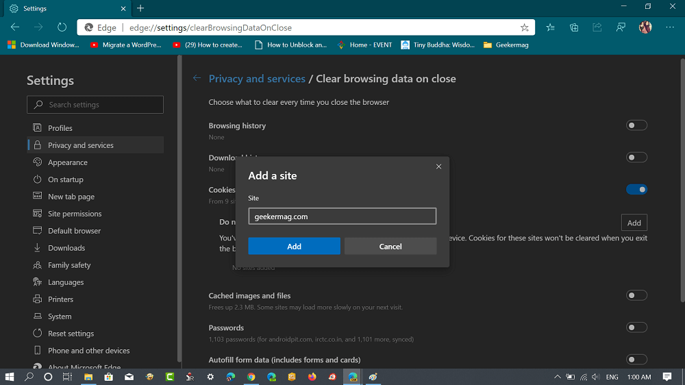 How to Keep Cookies for Specific Sites When Close Microsoft Edge - 23