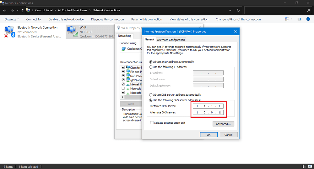 add cloudflare open dns in windows 10