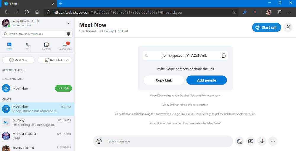 add people to Meet now video meeting