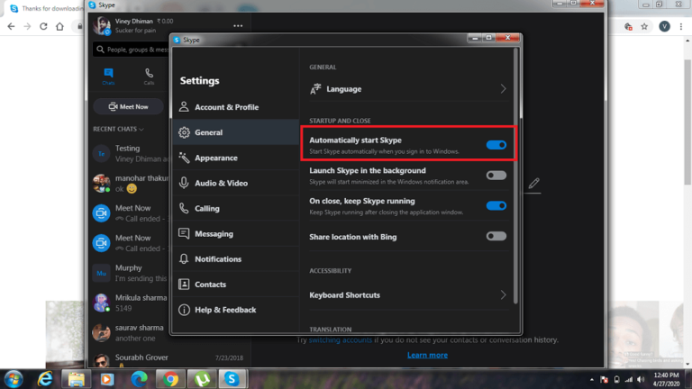 how to disable skype on startup windows 7