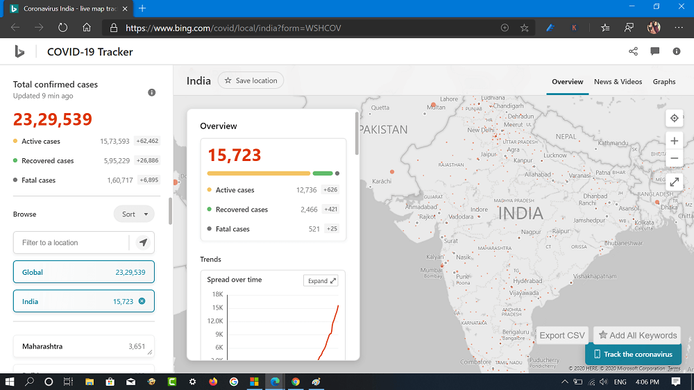 Bing coronavirus View interactive maps