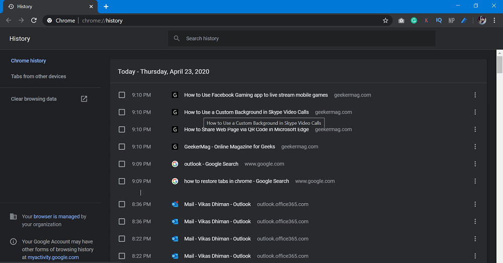 check history in chrome browser