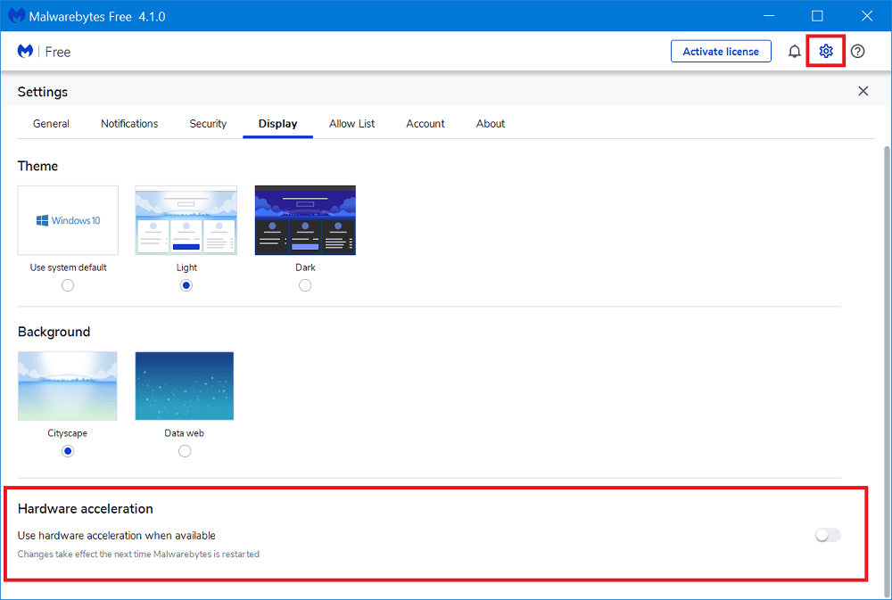 Fix  Malwarebytes Display Issue by turning off Hardware Acceleration - 8