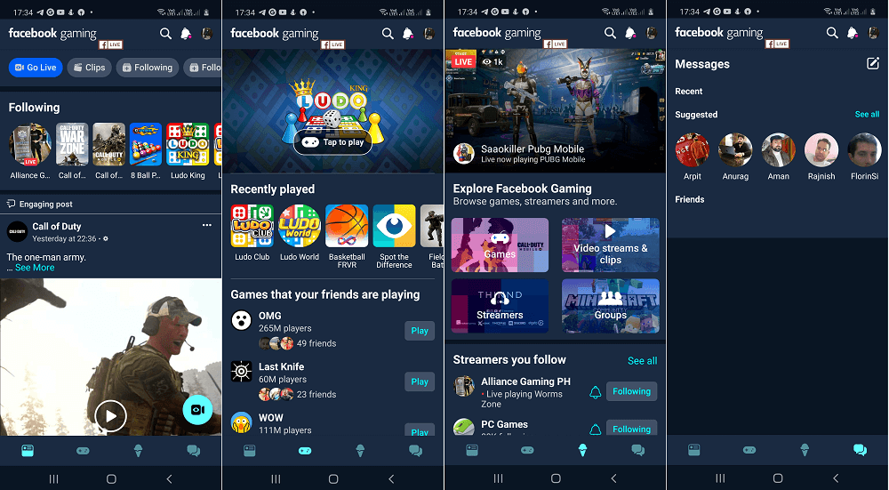 facebok gaming app features