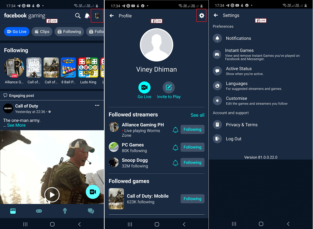 facebook gaming app preferences