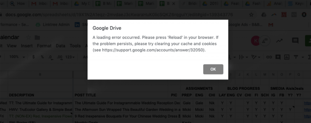 A loading error occurred. Please press 'Reload' in your browser. if the problem persists, please try clearing your cache and cookies