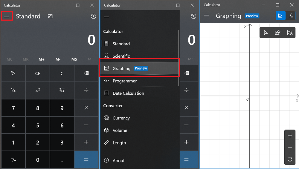 graphing mode in windows 10 calculator app