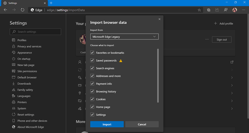 Import Data   Move from Microsoft Edge Legacy to Edge Chromium v81 - 27