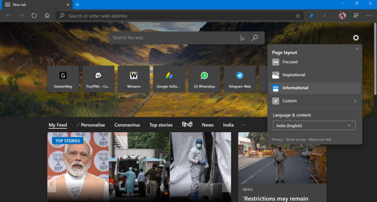 How to do New Tab Page Layout Customization in Microsoft Edge Chromium