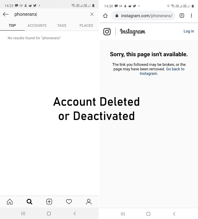 instagram account deleted