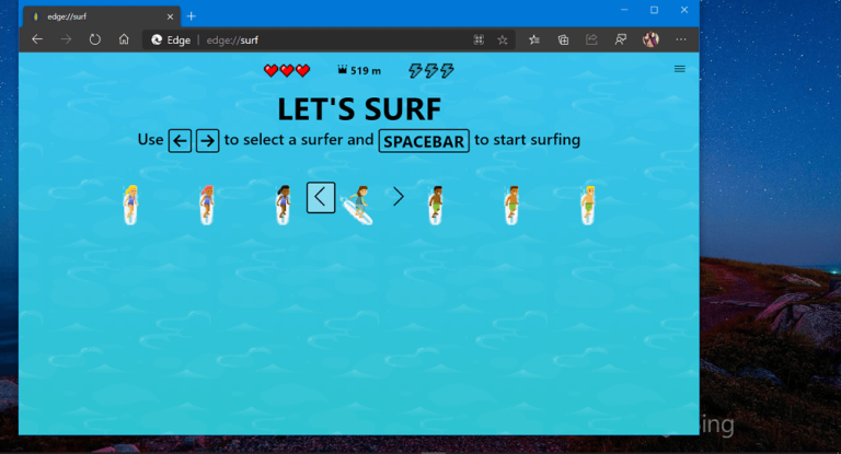 How To Play Hidden Surf Game In Microsoft Edge (Easter Egg)