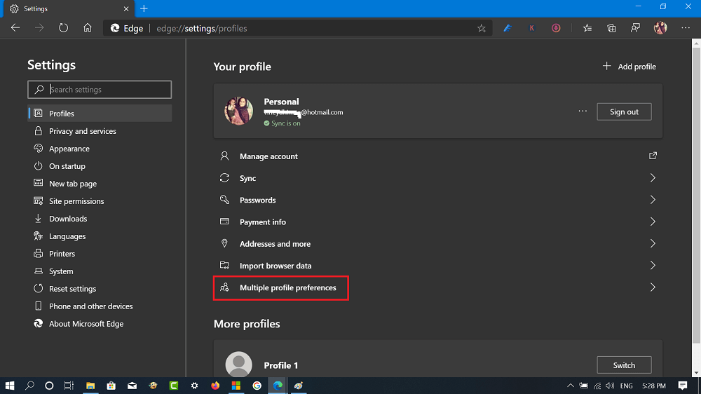 Microsoft Edge - Multiple Profile Preferences