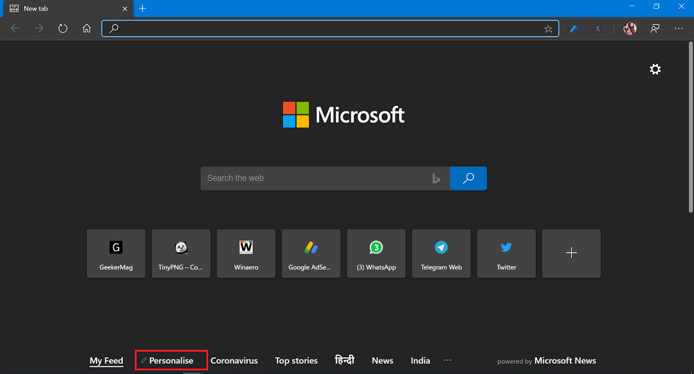 How to do New Tab Page Layout Customization in Microsoft Edge Chromium - 86