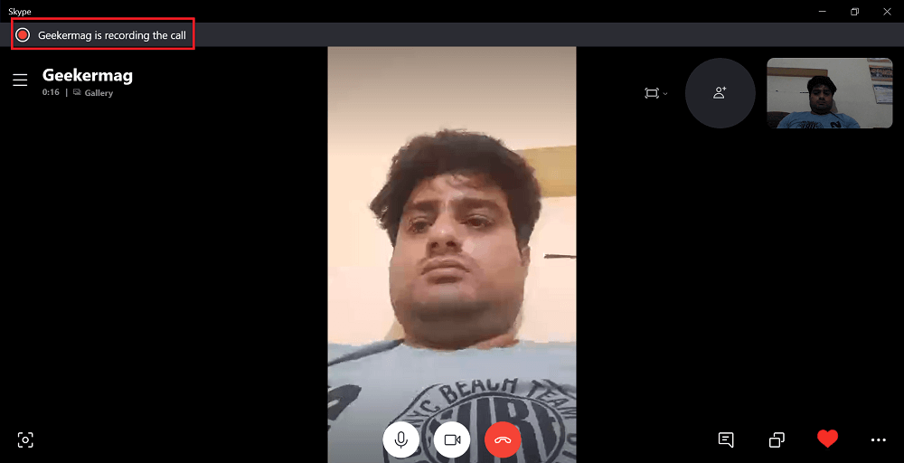 user is recording call message skype