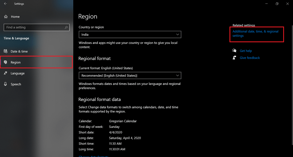 Additional date, time, & regional settings