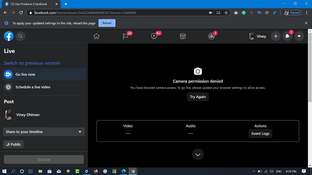 Fix   Facebook Live  Camera Access Denied   Permission Denied  Error in Chrome - 62