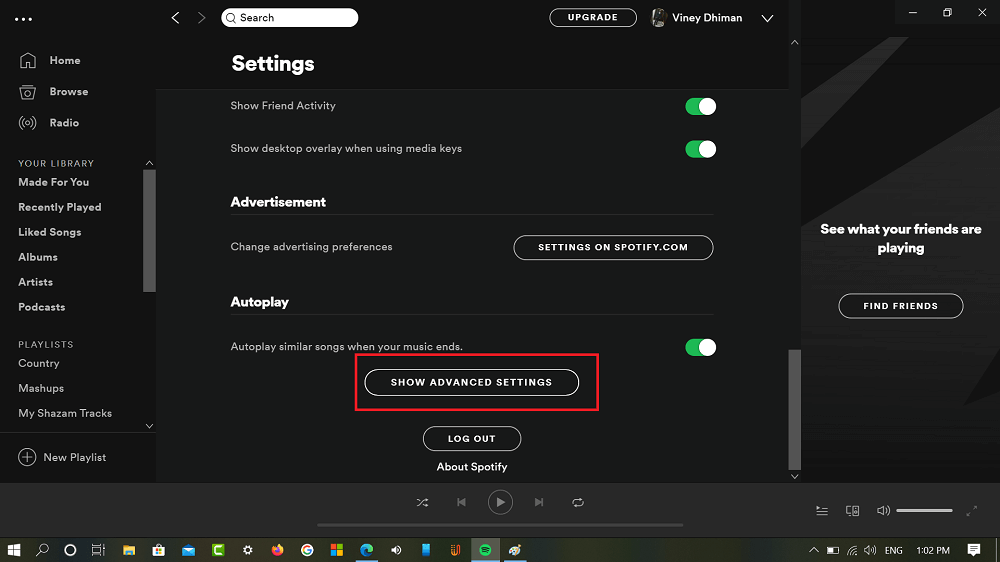 Spotify - Show advanced settings