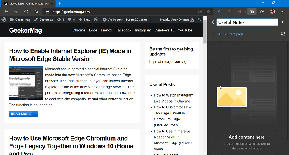 start new collection in edge browser