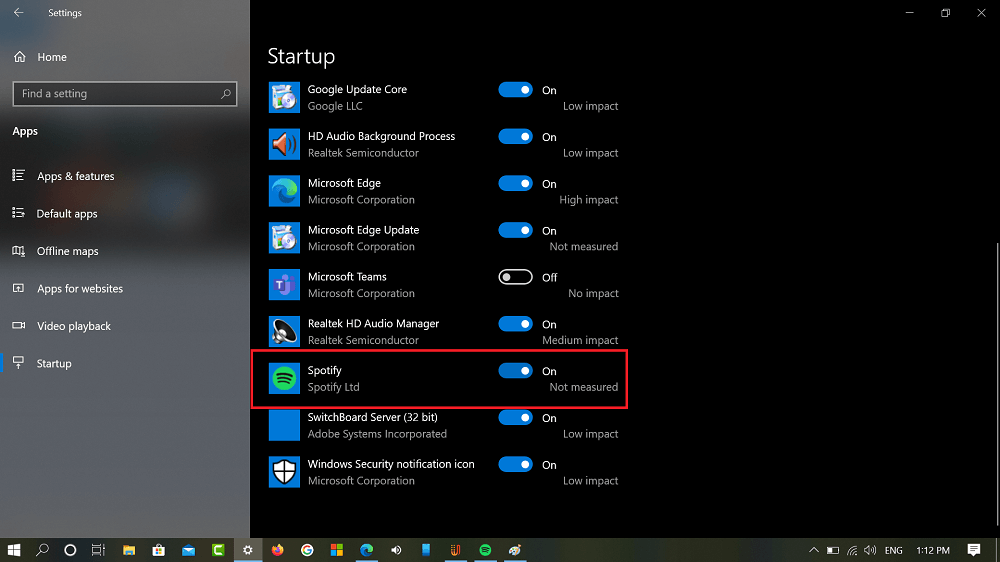 startup settings windows 10