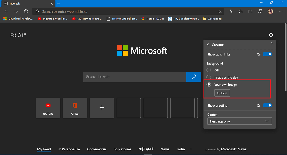 How to Set Custom Background in Microsoft Edge New Tab Page