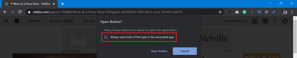 How To Stop Open Roblox Dialog To Appear In Chrome Again And Again - web.roblox.com install